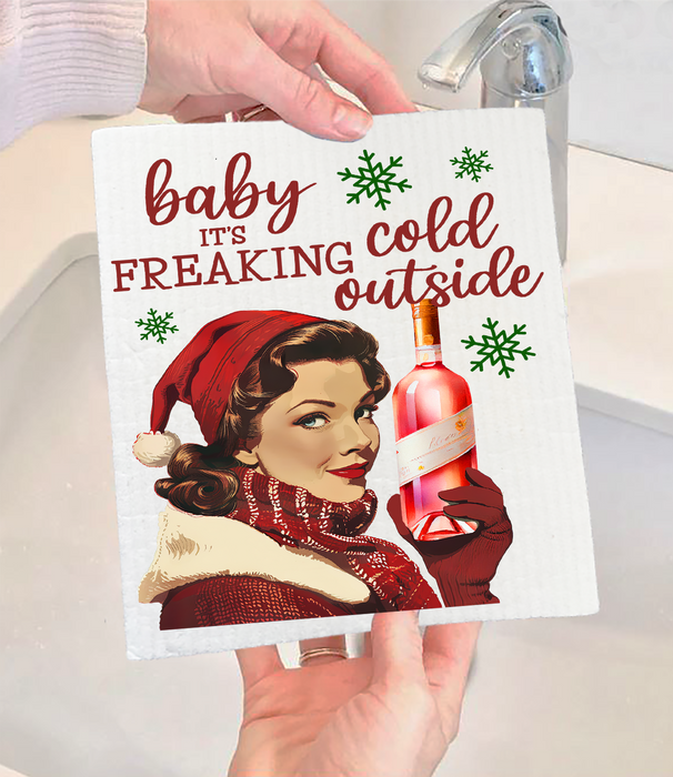 Christmas Funny Baby its Cold Outside Swedish Dishcloth