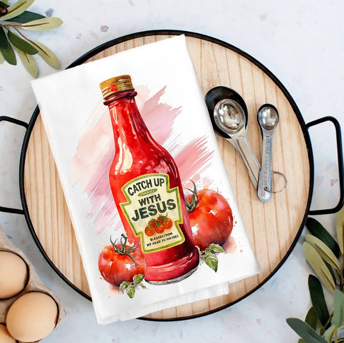 Catch Up with Jesus Spiritual Tea Towel