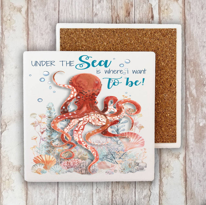 Under the Sea Octopus Coastal Stone Coaster
