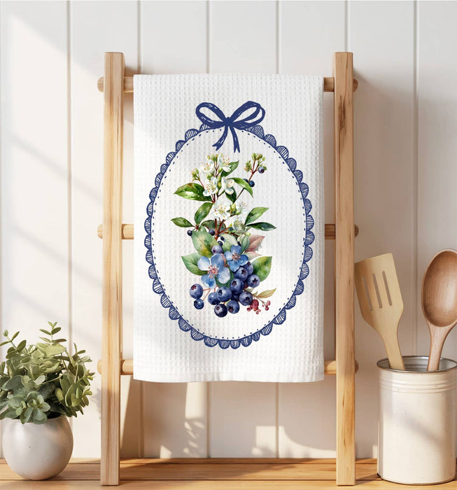 Vintage Blueberries Waffle Weave Towel
