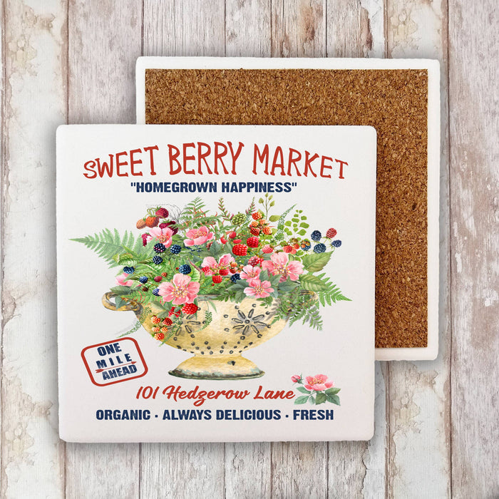 Farmhouse Sweet Blueberry Raspberry Stone Coaster