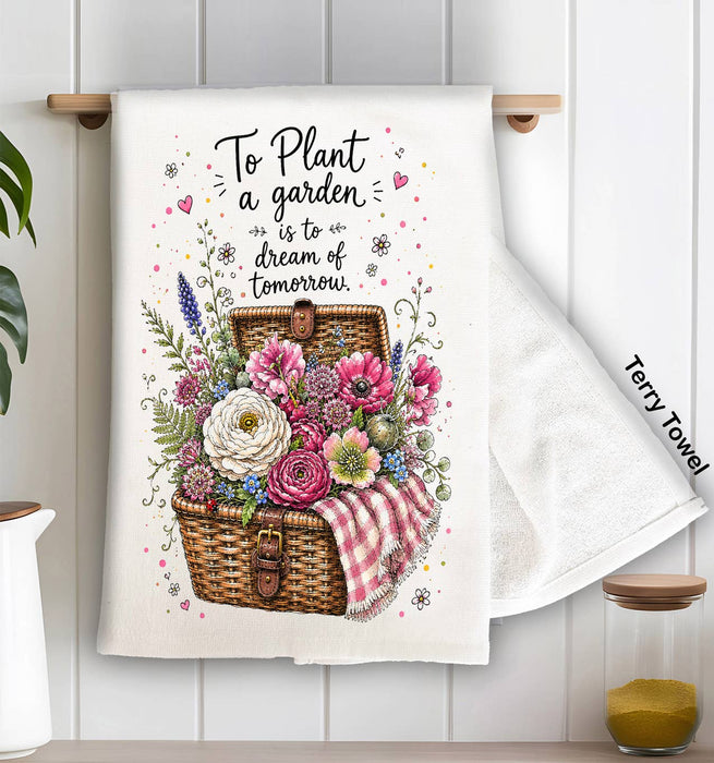 Plant a garden Flowers in basket Kitchen Terry Towel