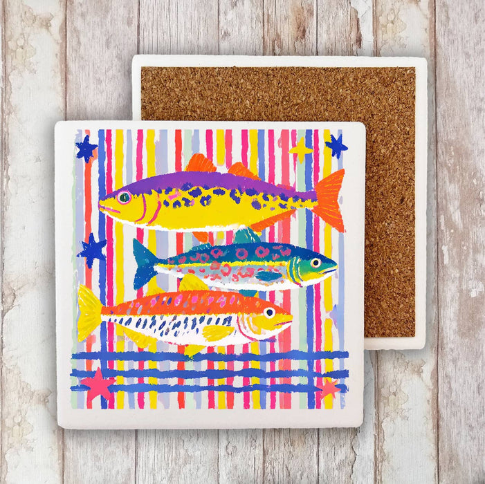 Coastal Colorful Fish Stone Coaster