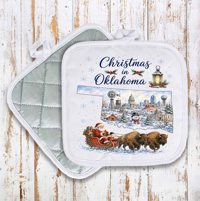 Christmas in Oklahoma State Map Pot Holder
