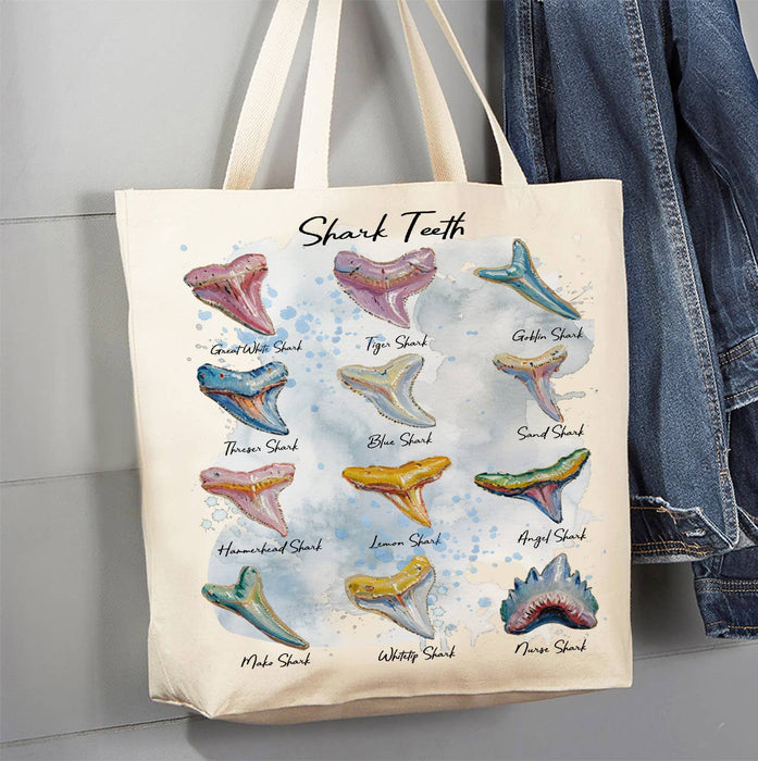 Shark Teeth Variety Coastal Beach Canvas Tote Bag