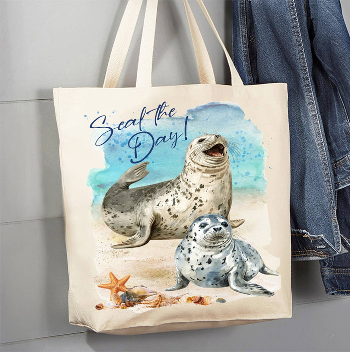 Seal the Day Coastal Ocean Canvas Tote Bag