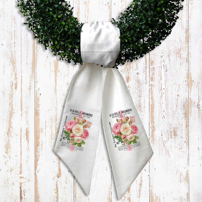Vintage Shabby Chic French Roses Wreath Sash