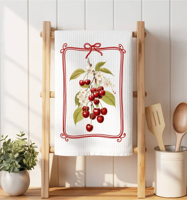 Vintage Cherries Waffle Weave Towel