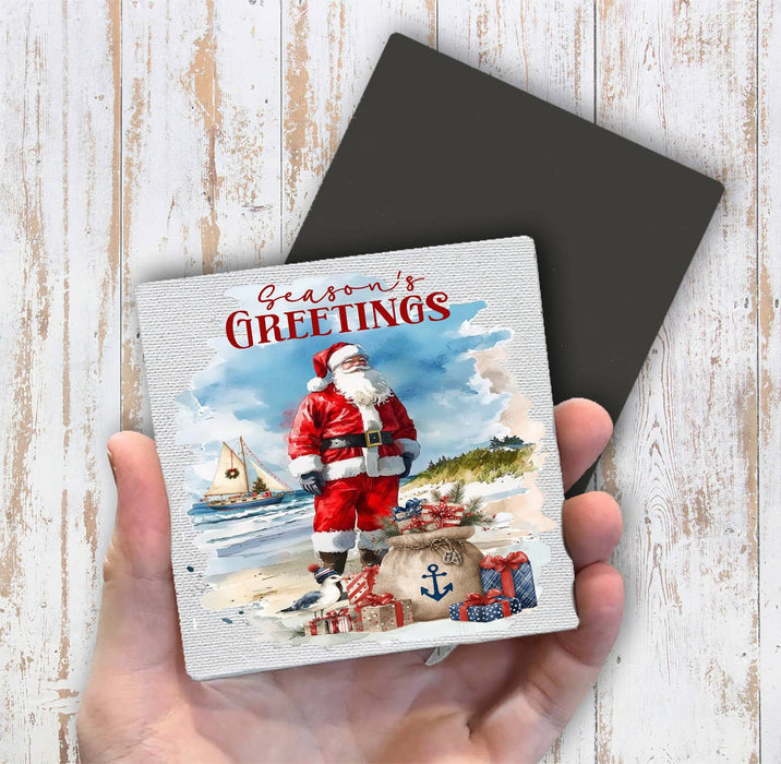 Coastal Christmas Santa on beach Magnet Fridge