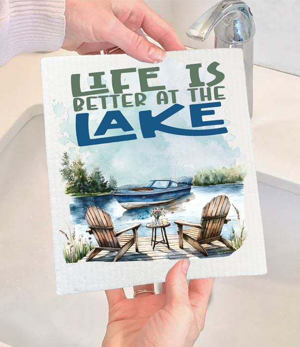 Life is better at the lake Swedish Dishcloth