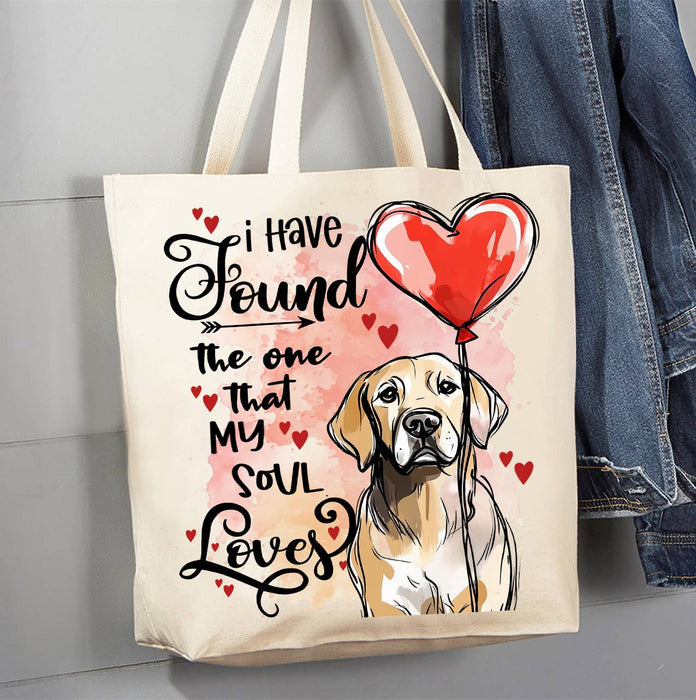 Dog Retriever Found My Love Valentine Canvas Tote Bag