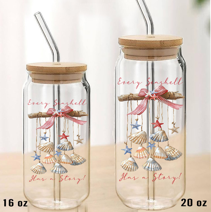Every Seashell as a Story Beach  Can Glass with Lid Straw