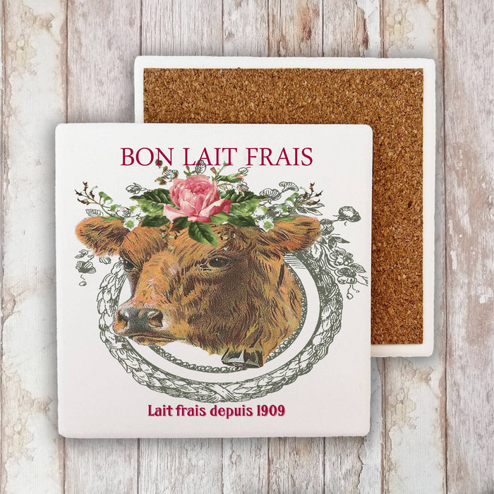 Country Vintage French Farm Cow Stone Coaster