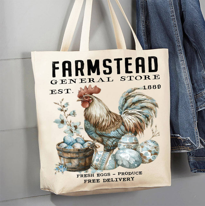 Rooster Easter Eggs Farmstead Canvas Tote Bag