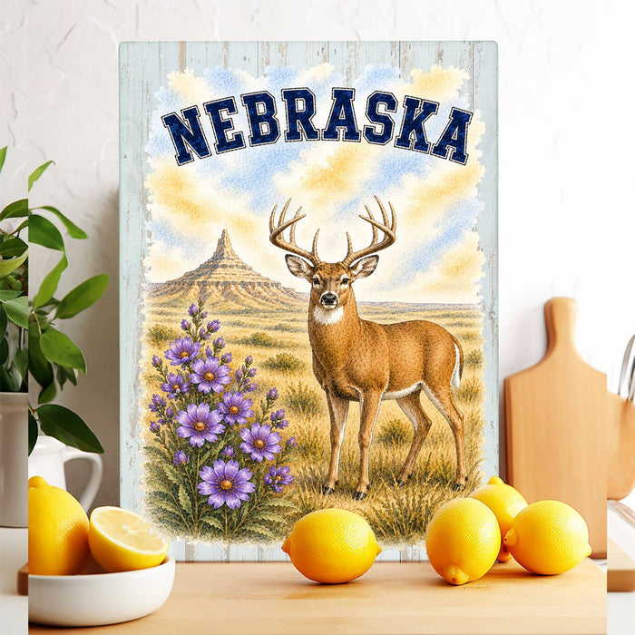 Nebraska State Bird and Animal Glass Cutting Board