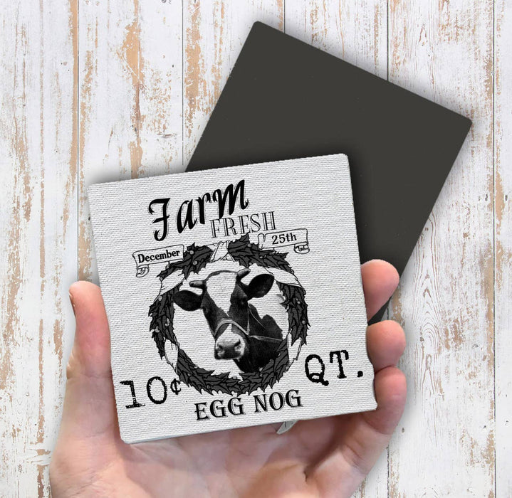 Farm Fresh Egg Nog Cow Wreath, Magnet Fridge