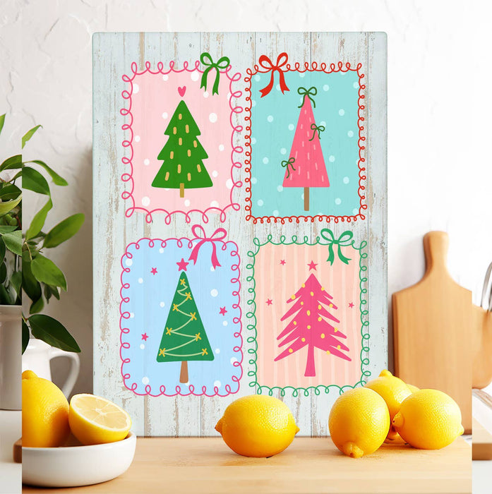 Christmas Tree Hand-Drawn Frame Glass Cutting Board Trivet