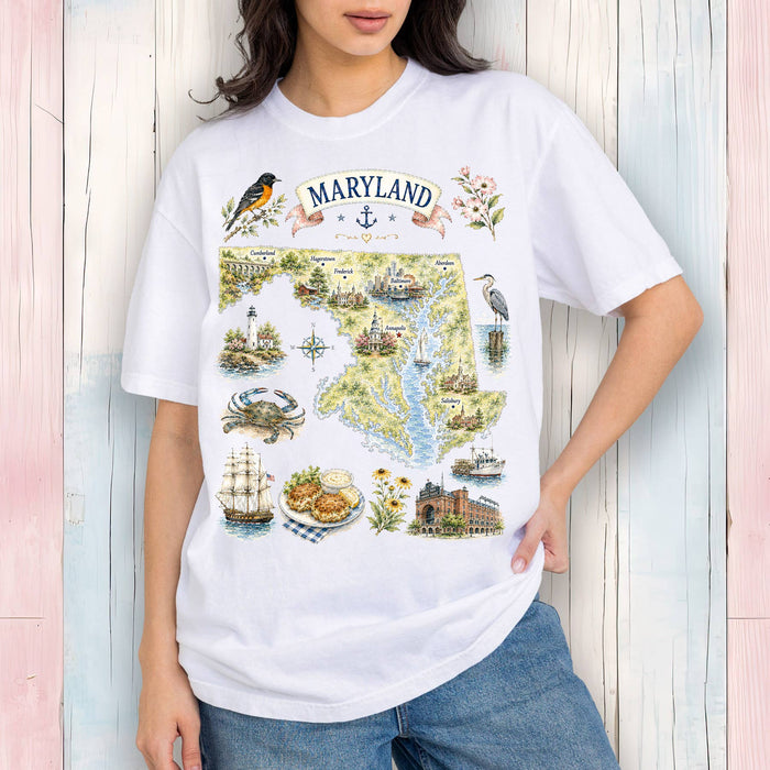 Maryland State Map Landmark T-Shirt