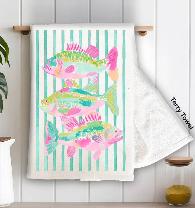 Coastal Colorful Fish Pastel Colors Kitchen Terry Towel