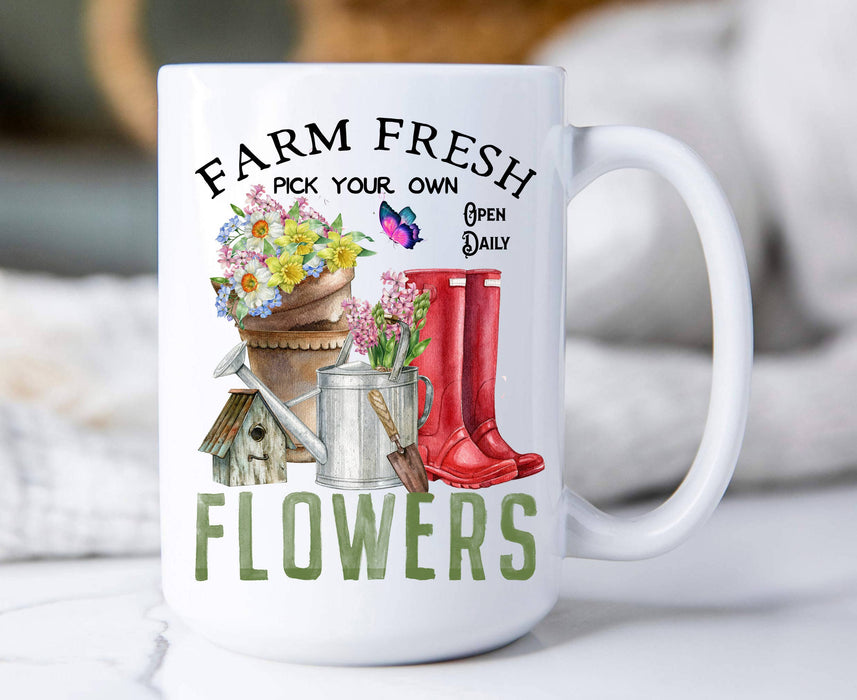 Farm Fresh Flowers Garden 15 oz Coffee Mug