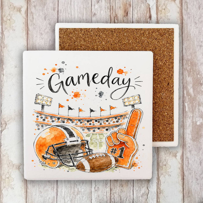 Gameday Football Orange & Black Stone Coaster