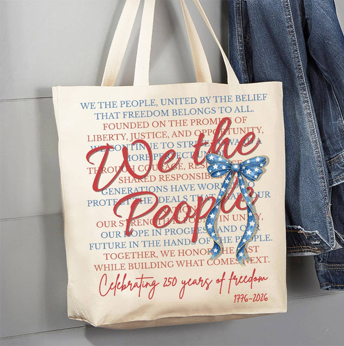 Patriotic We the People Bow 250 America Canvas Tote Bag