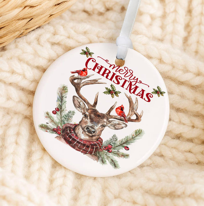 Christmas Reindeer Red Cardinals Ornament