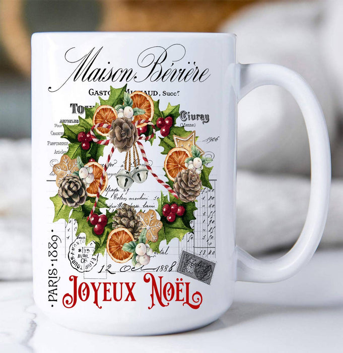 Joyeux Noel Christmas Wreath Coffee Mug
