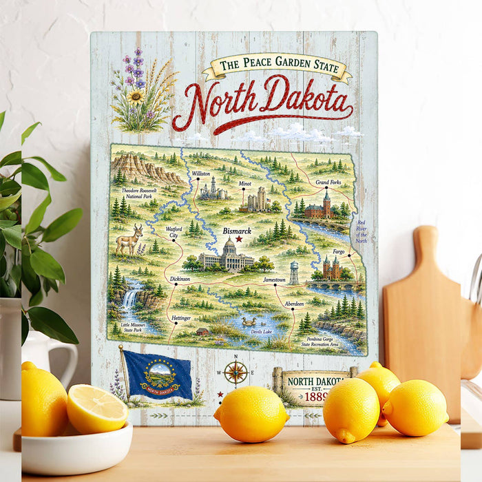 North Dakota State Map Landmark Glass Cutting Board