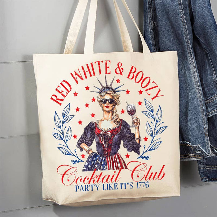 4th of July Red White & Boozy Patriotic Canvas Tote Bag