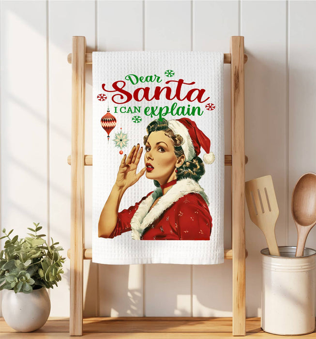 Christmas Santa I Can Explain Waffle Weave Towel