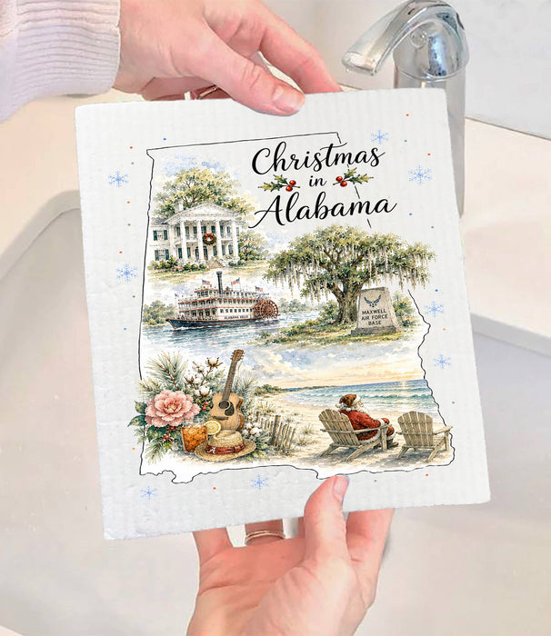 Christmas in Alabama State Map Swedish Dishcloth