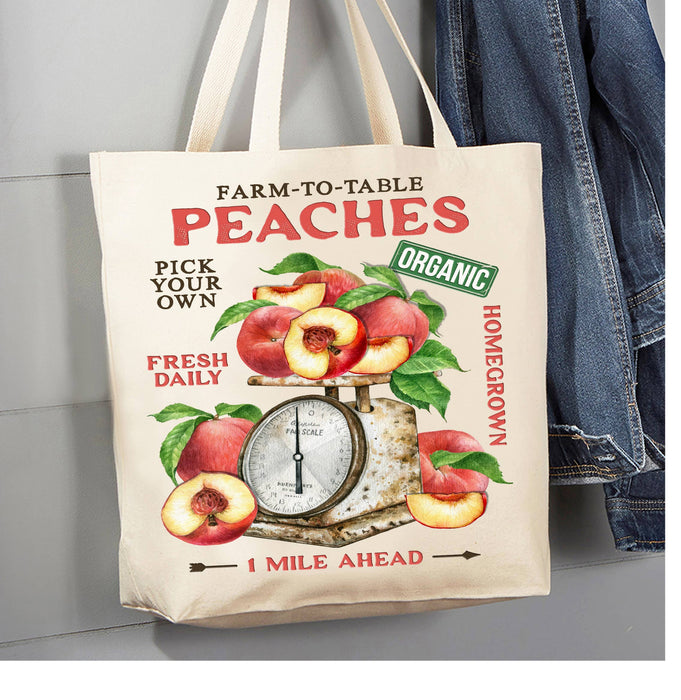 Modern Farmhouse Fresh Peaches Canvas Tote Bag