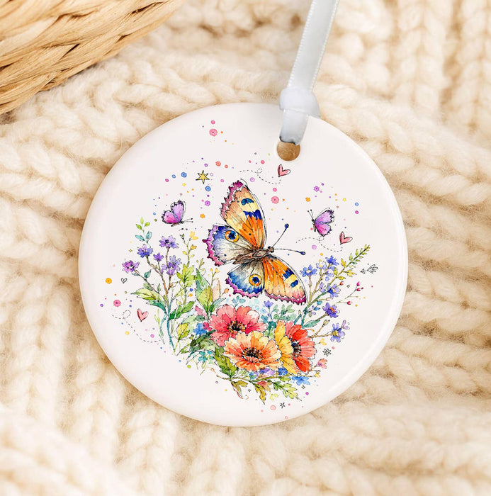 Whimsical Butterflies Flowers Ornament