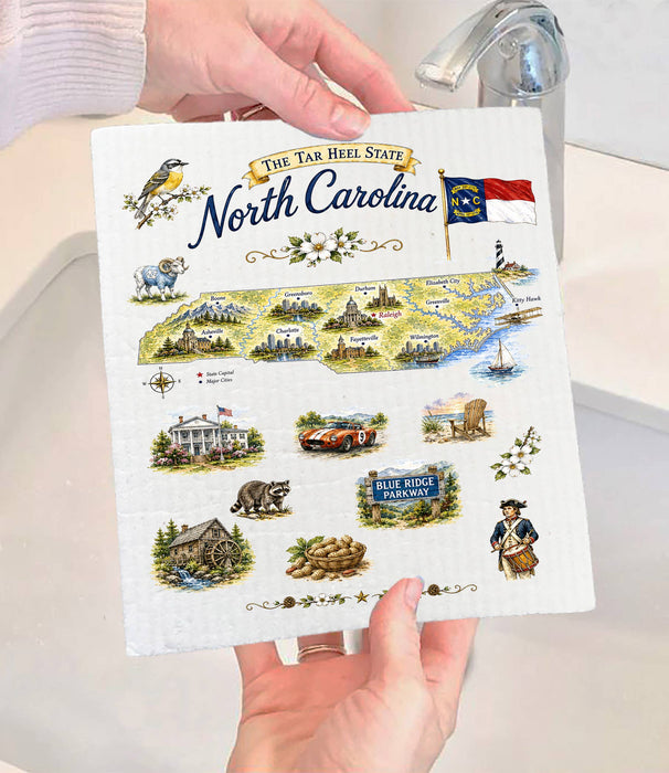 North Carolina State Map Landmark Swedish Dishcloth