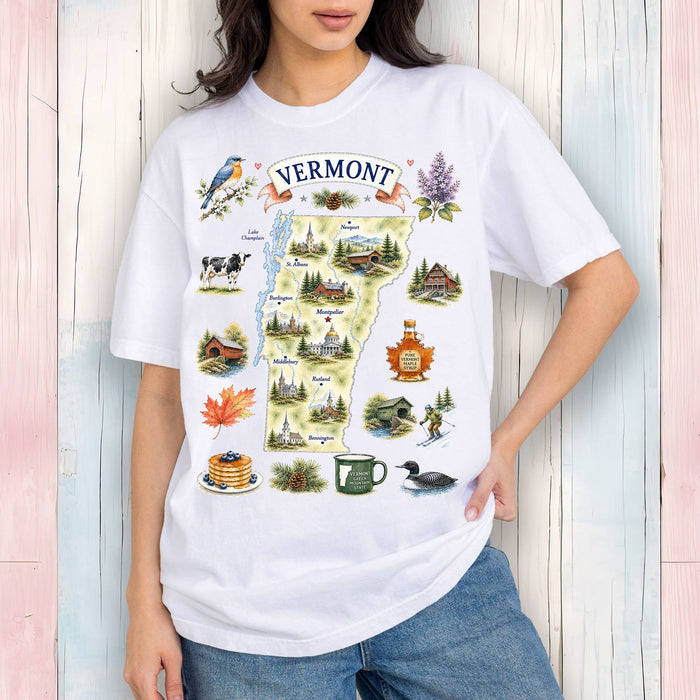 Vermont State Map Landmark T-Shirt
