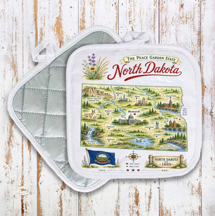 North Dakota State Map Landmark Pot Holder