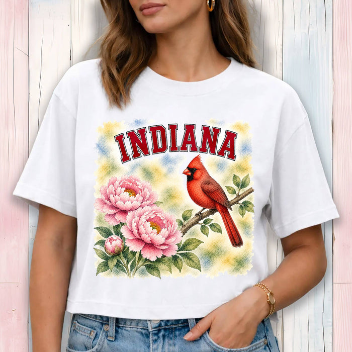 Indiana State Bird and Animal Cropped T-Shirt