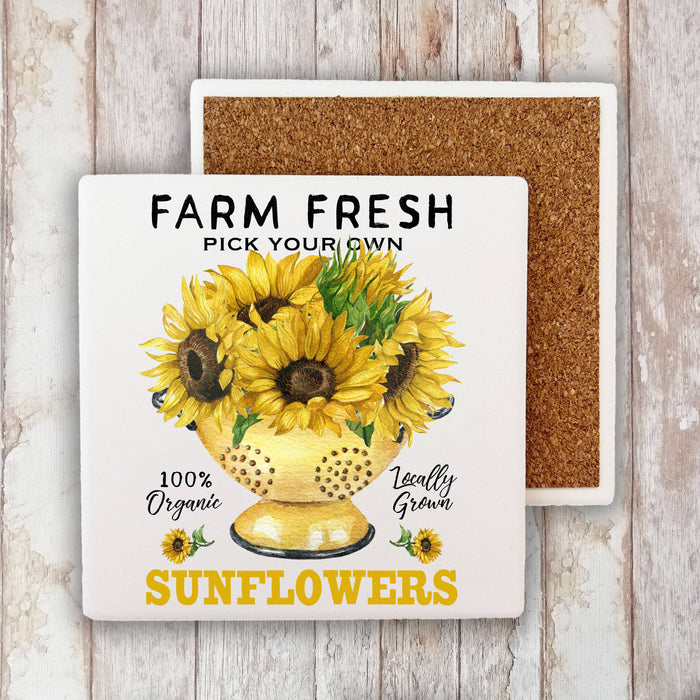 Farm Fresh Fall Autumn Sunflowers Stone Coaster