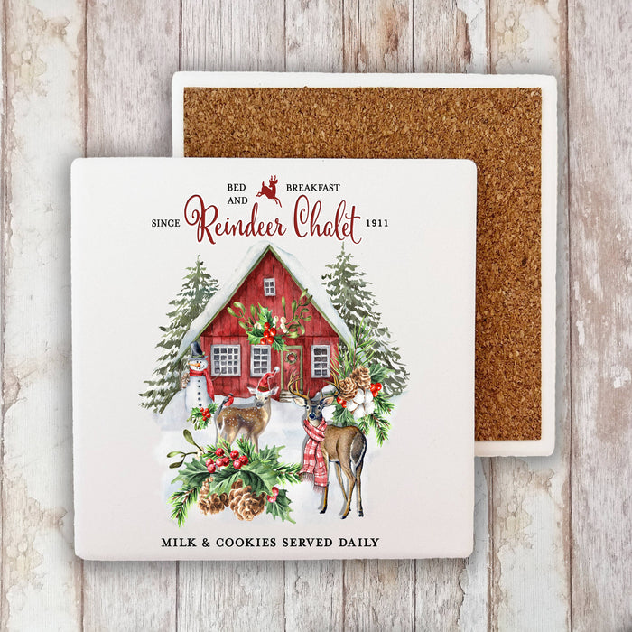Christmas Reindeer Chalet Stone Coaster