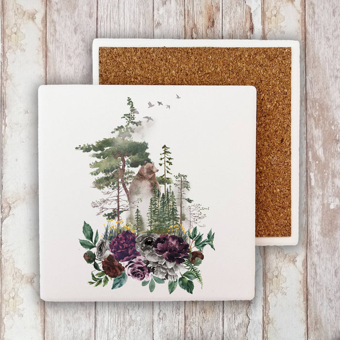 Bear Forest Trees Nature Stone Coaster