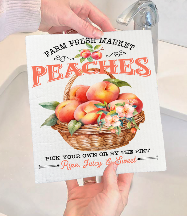 Farm Fresh Peaches Blossoms  Swedish Dishcloth