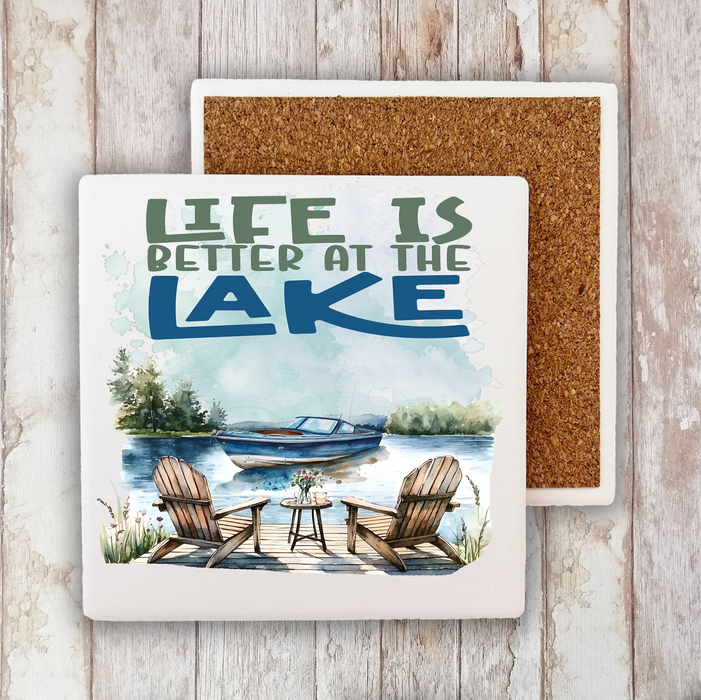 Life is better at the lake Stone Coaster