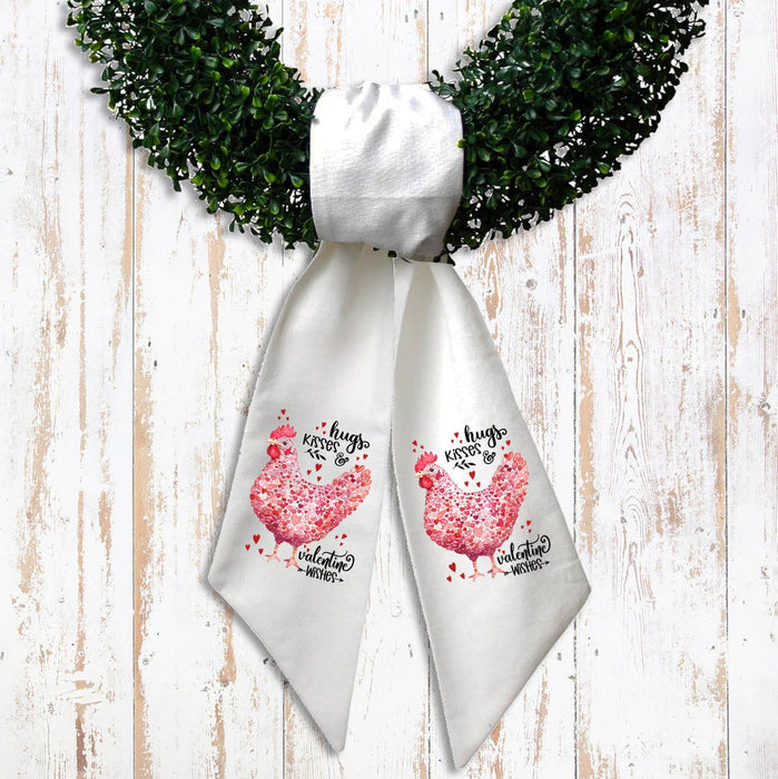 Valentine Chicken Hugs Kisses Wreath Sash