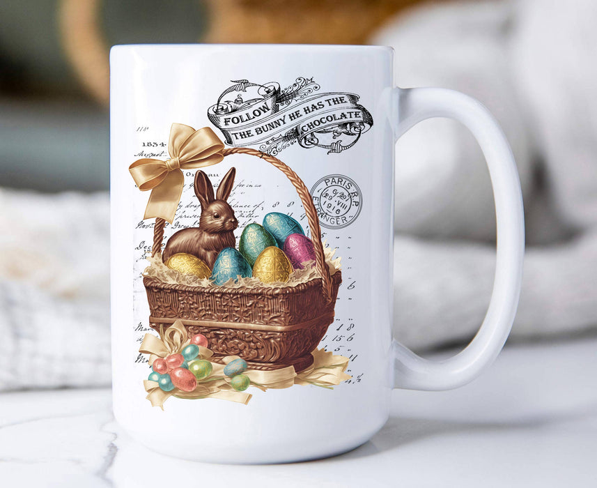 Easter Chocolate Follow the Bunny 15 oz Coffee Mug