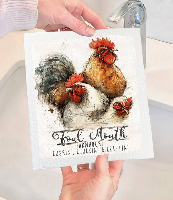 Chickens Foul Mouth Farmhouse Swedish Dishcloth
