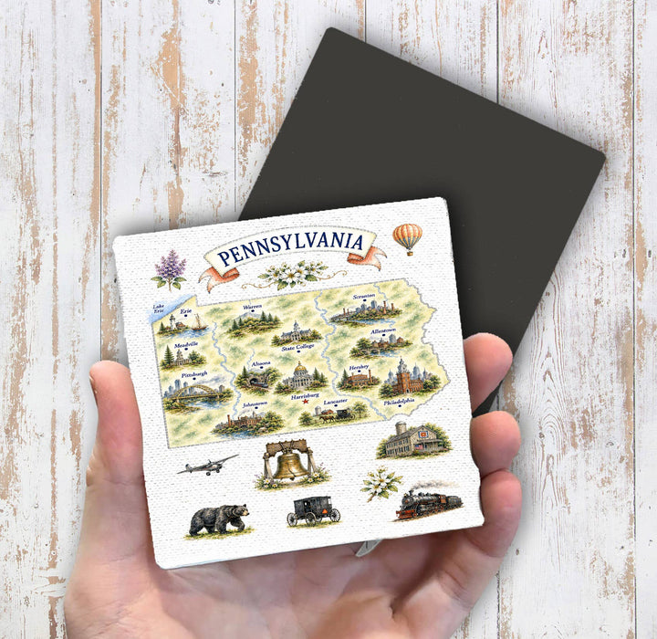 Pennsylvania State Map Landmark Magnet Fridge