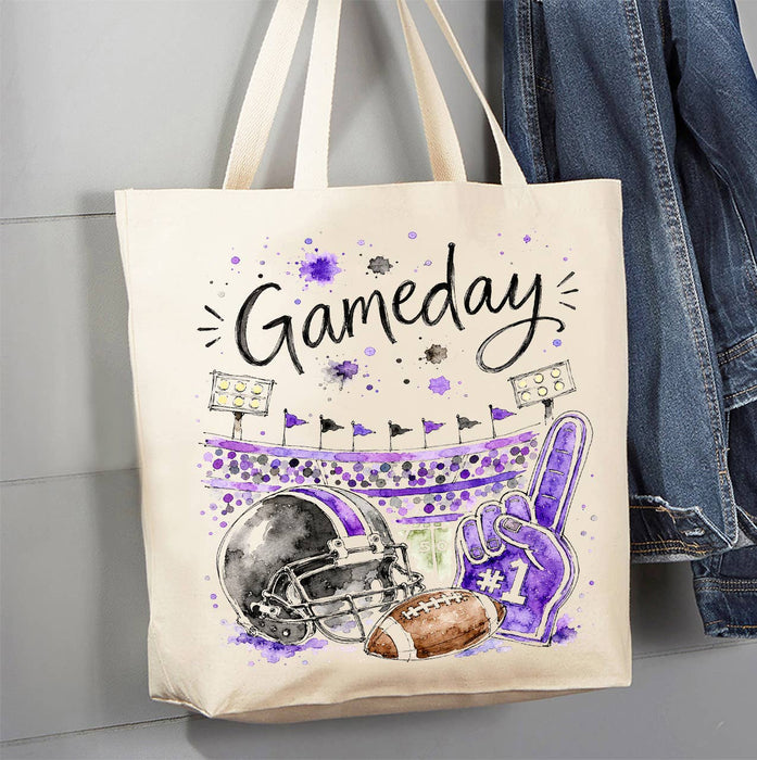 Gameday Football Black & Purple Canvas Tote Bag