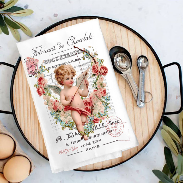 Vintage French Valentine Cupid Tea Towel