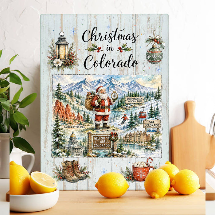 Christmas in Colorado State Map Glass Cutting Board